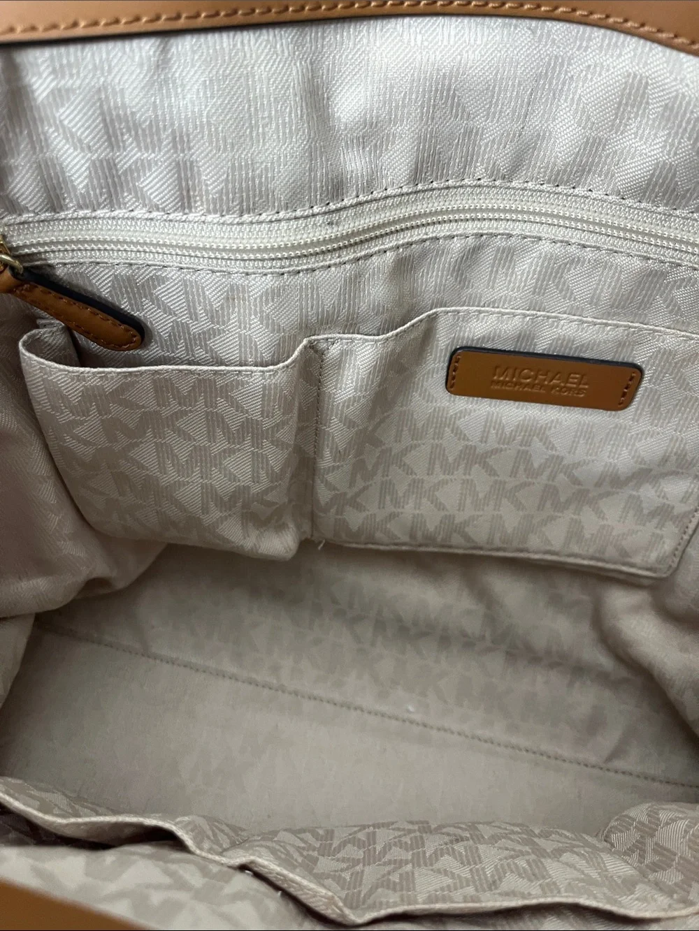 Michael Kors Fulton Tote Red White Stripes Gold Logo Leather Straps
